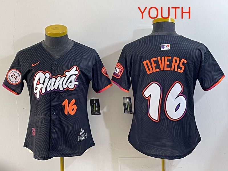 Youth 2025 San Francisco Giants #16 Devers Black Joint Name Nike MLB Jersey style 010